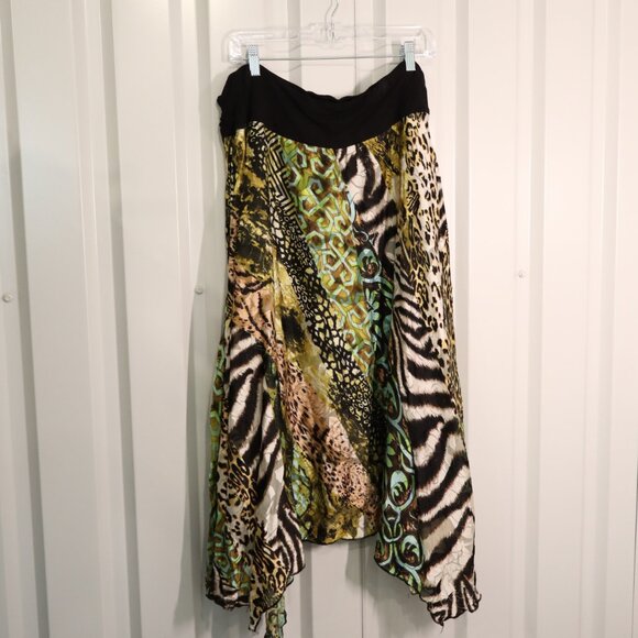 Boston Proper Womens Asymmetric Patchwork Animal Print Floral Skirt Size Lg Y2K - Picture 2 of 8